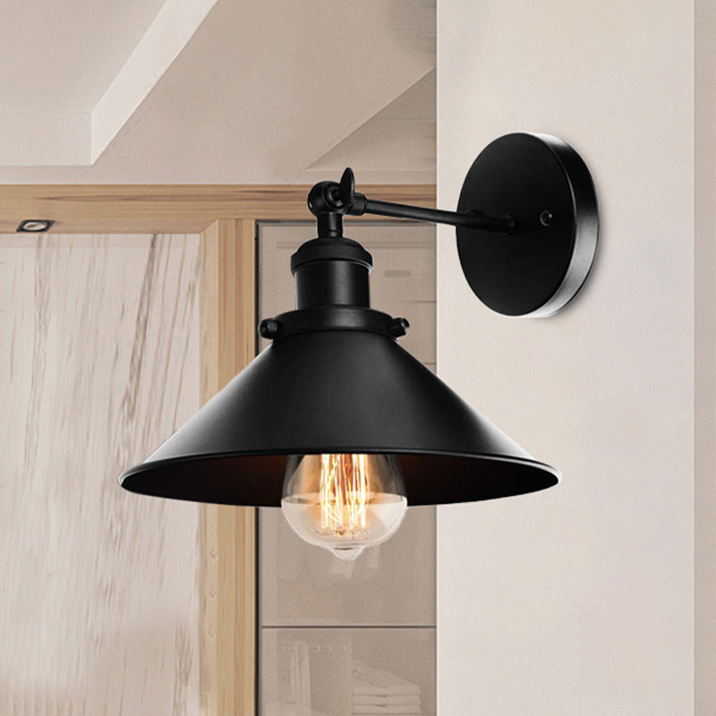 Metallic Conic Wall Sconce Light Loft Style 1 Light Living Room Adjustable Wall Mount Light in Black, 2 Packs Clearhalo 'Art deco wall lights' 'Cast Iron' 'Glass' 'Industrial wall lights' 'Industrial' 'Middle century wall lights' 'Modern' 'Rustic wall lights' 'Tiffany' 'Traditional wall lights' 'Wall Lamps & Sconces' 'Wall Lights' Lighting' 460766