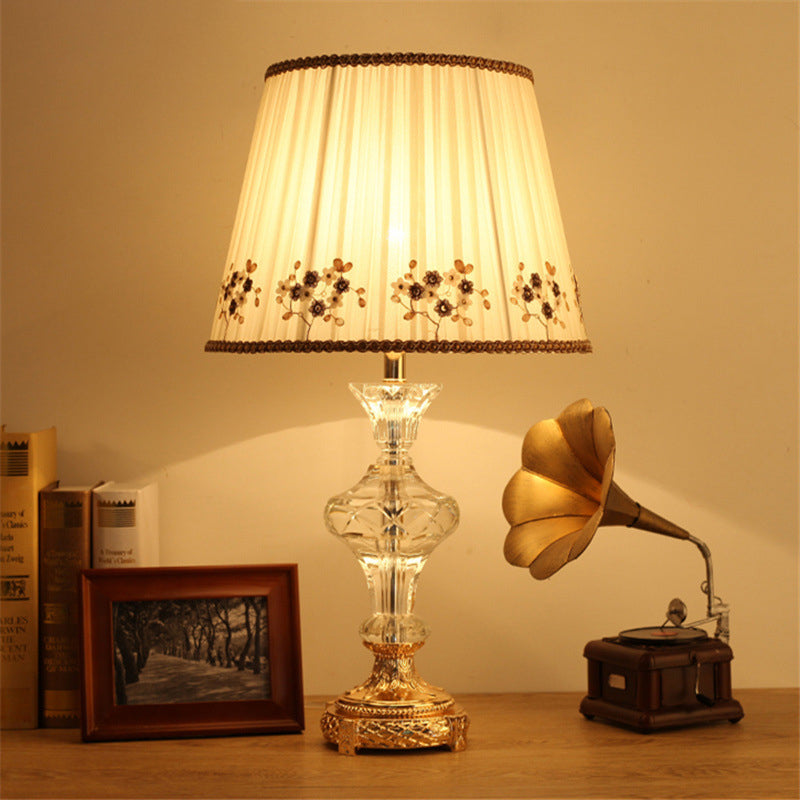 Vase Shape Study Lamp Modernism Hand-Cut Crystal 1 Head Reading Book Light in Beige Clearhalo 'Lamps' 'Table Lamps' Lighting' 464860