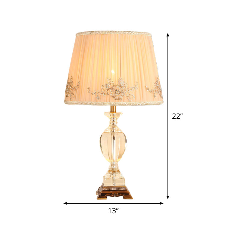 Modernism Curved Fabric Task Light Hand-Cut Crystal 1 Bulb Small Desk Lamp in Beige Clearhalo 'Lamps' 'Table Lamps' Lighting' 464879