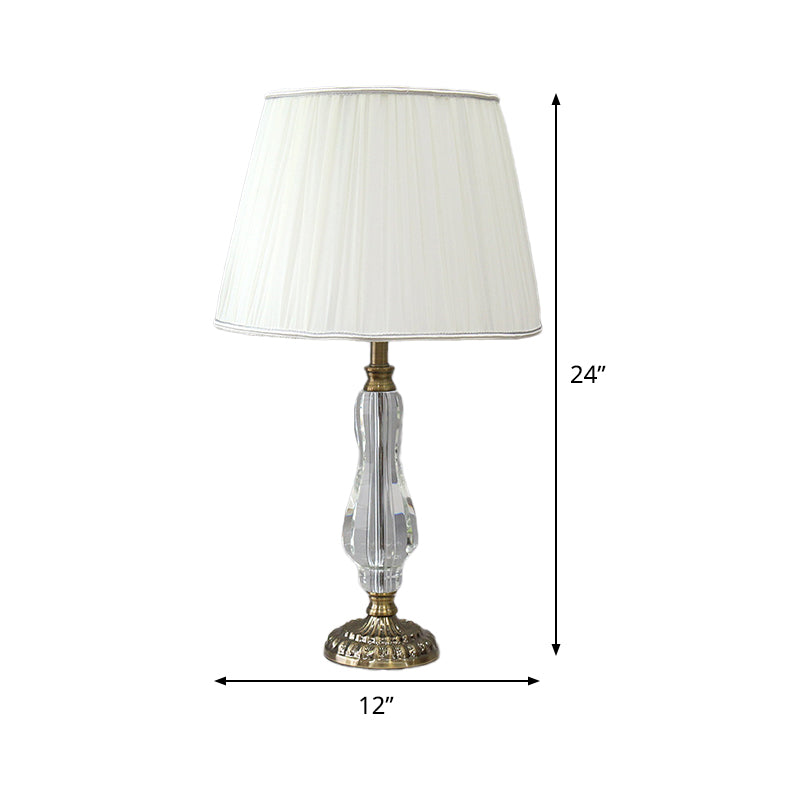 Tapered Drum Crystal Table Light Contemporary Fabric 1 Bulb Small Desk Lamp in White Clearhalo 'Lamps' 'Table Lamps' Lighting' 464970