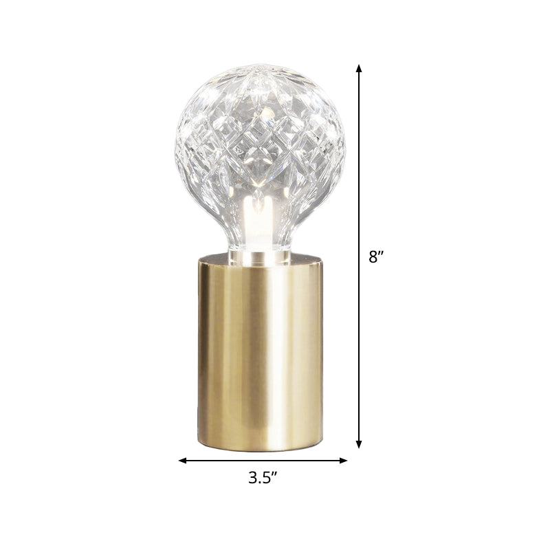 LED Sphere Task Light Modern Clear Lattice Glass Nightstand Lamp in Gold with Metal Base Clearhalo 'Lamps' 'Table Lamps' Lighting' 465032