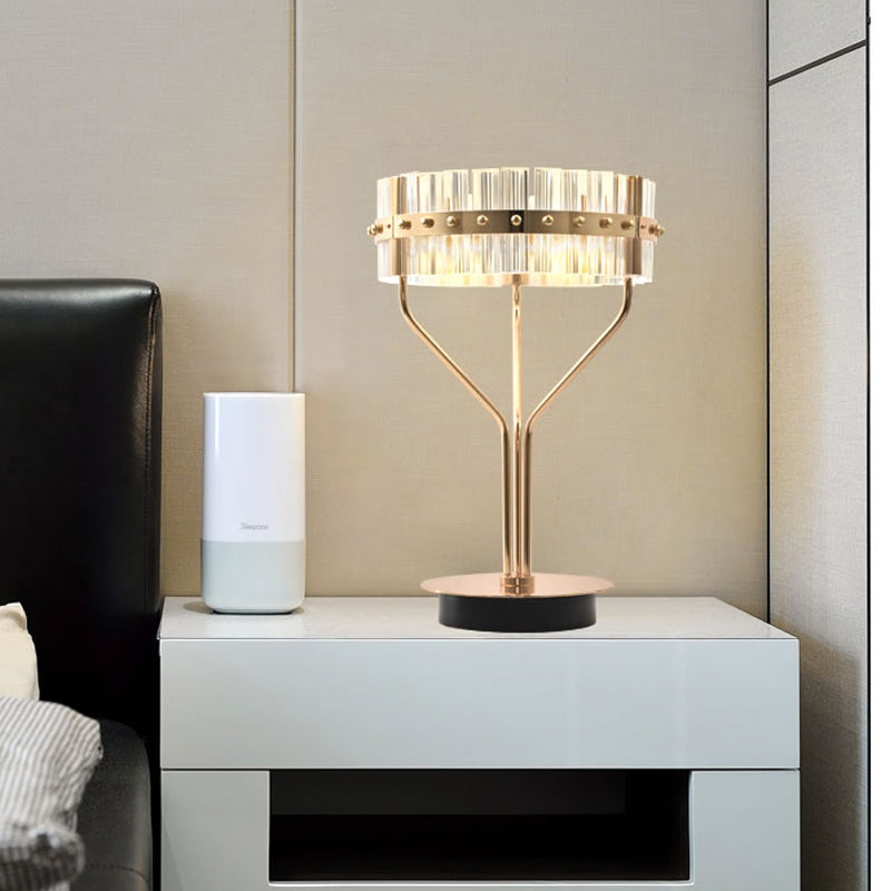 LED Cylindrical Desk Light Contemporary Beveled Crystal Night Table Lamp in Gold Clearhalo 'Lamps' 'Table Lamps' Lighting' 465109