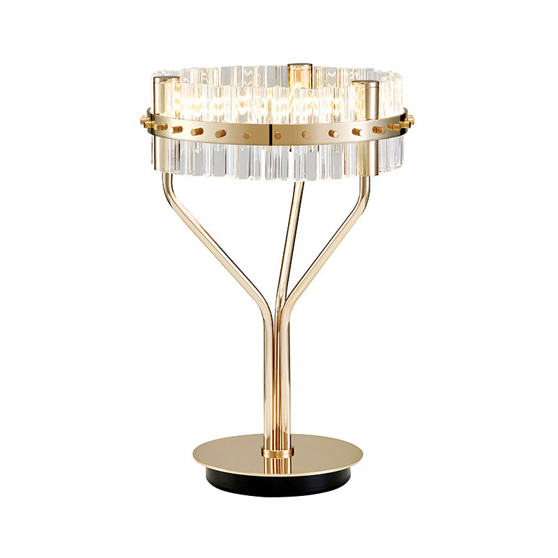 LED Cylindrical Desk Light Contemporary Beveled Crystal Night Table Lamp in Gold Clearhalo 'Lamps' 'Table Lamps' Lighting' 465110