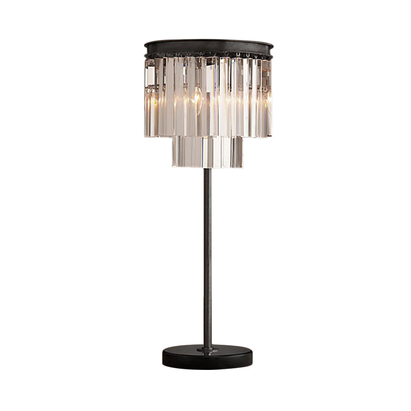 Simplicity Cylinder Shape Table Lamp Hand-Cut Crystal 3 Bulbs Reading Book Light in Black Clearhalo 'Lamps' 'Table Lamps' Lighting' 465132