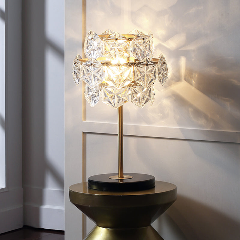 Contemporary Hexagonal Task Lighting Ice Flower Crystal 6 Heads Reading Lamp in Gold Gold Clearhalo 'Lamps' 'Table Lamps' Lighting' 465206