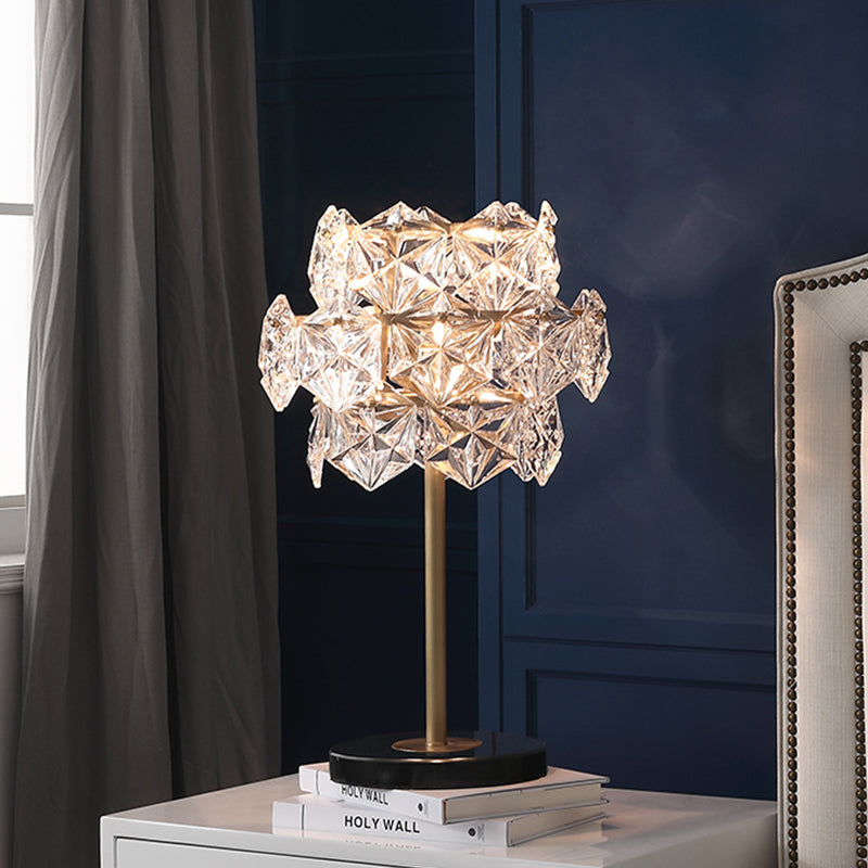 Contemporary Hexagonal Task Lighting Ice Flower Crystal 6 Heads Reading Lamp in Gold Clearhalo 'Lamps' 'Table Lamps' Lighting' 465208