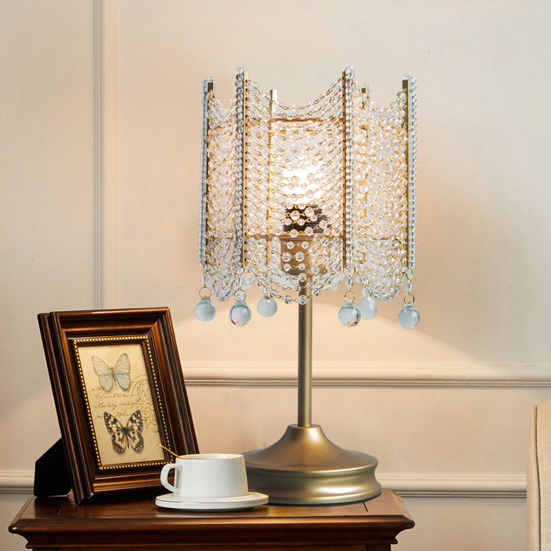 Beaded Table Light Modernist Beveled Crystal 1 Bulb Gold/Silver Small Desk Lamp, 5.5