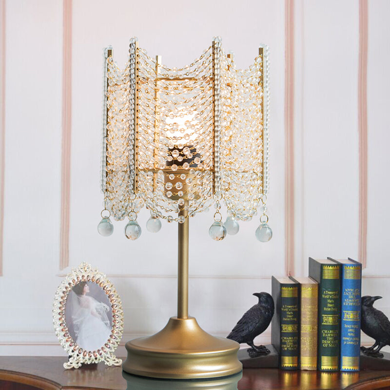 Beaded Table Light Modernist Beveled Crystal 1 Bulb Gold/Silver Small Desk Lamp, 5.5