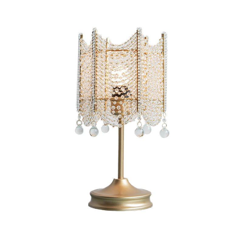 Beaded Table Light Modernist Beveled Crystal 1 Bulb Gold/Silver Small Desk Lamp, 5.5