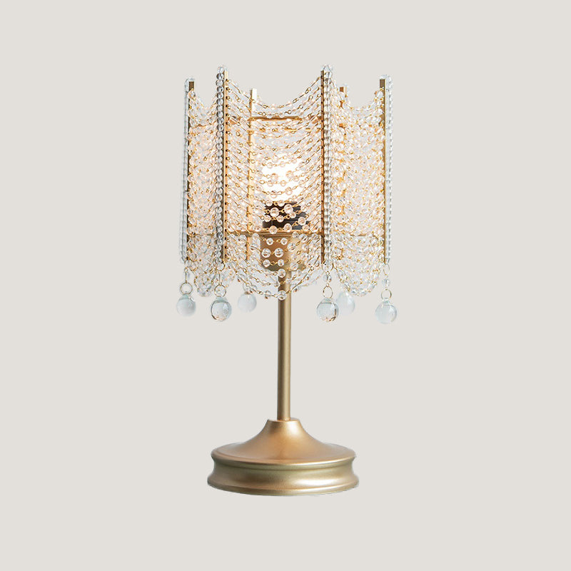 Beaded Table Light Modernist Beveled Crystal 1 Bulb Gold/Silver Small Desk Lamp, 5.5