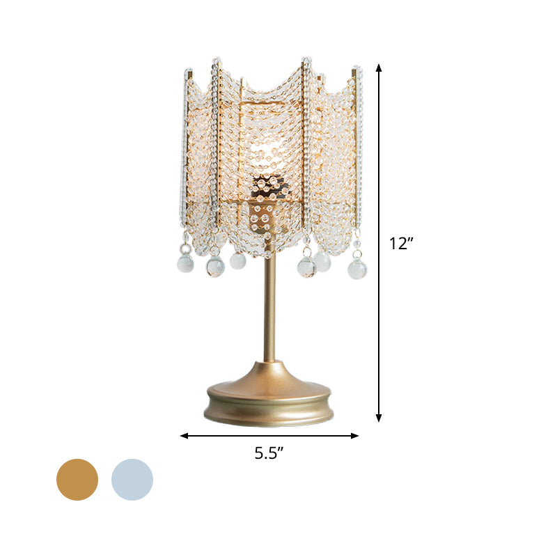 Beaded Table Light Modernist Beveled Crystal 1 Bulb Gold/Silver Small Desk Lamp, 5.5