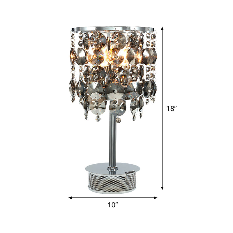 Cylindrical Table Light Modern Smoke Gray Crystal 2 Heads Living Room Nightstand Lamp Clearhalo 'Lamps' 'Table Lamps' Lighting' 465271