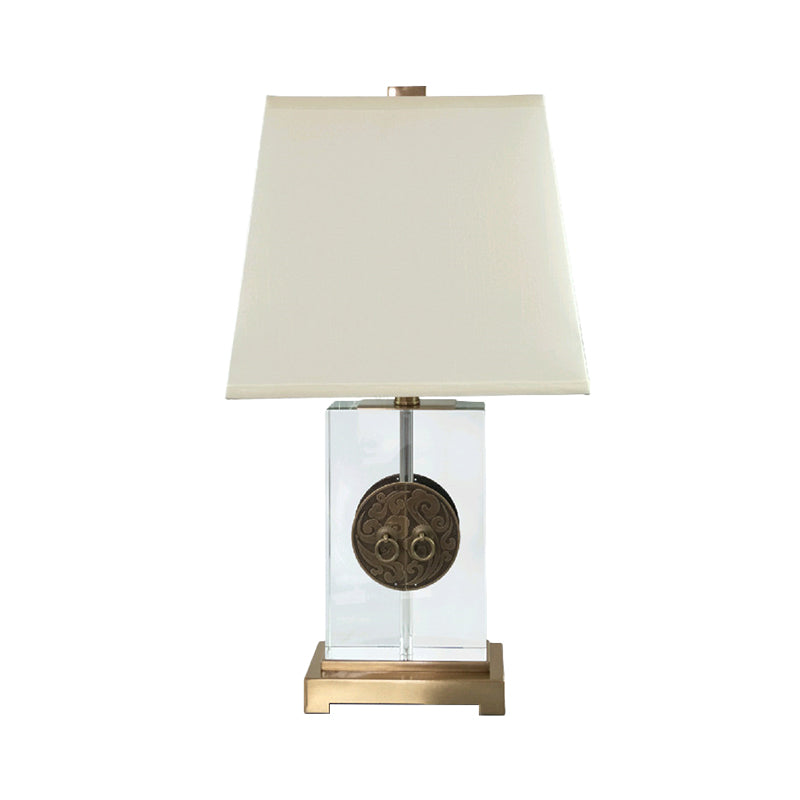 Rectangular Fabric Desk Light Modernist Clear Crystal 1 Bulb Night Table Lamp in Gold Clearhalo 'Lamps' 'Table Lamps' Lighting' 465306