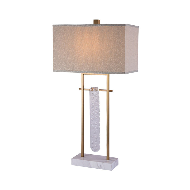 Modernist Rectangle Reading Light Fabric 1 Bulb Nightstand Lamp in White for Bedroom Clearhalo 'Lamps' 'Table Lamps' Lighting' 465317