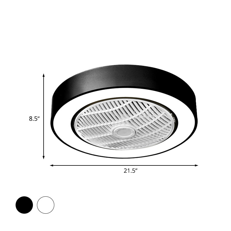 Modern Circular Fan Light LED Acrylic Semi Flush Mount Fixture in Black/White with 3 Clear Blades, 21.5