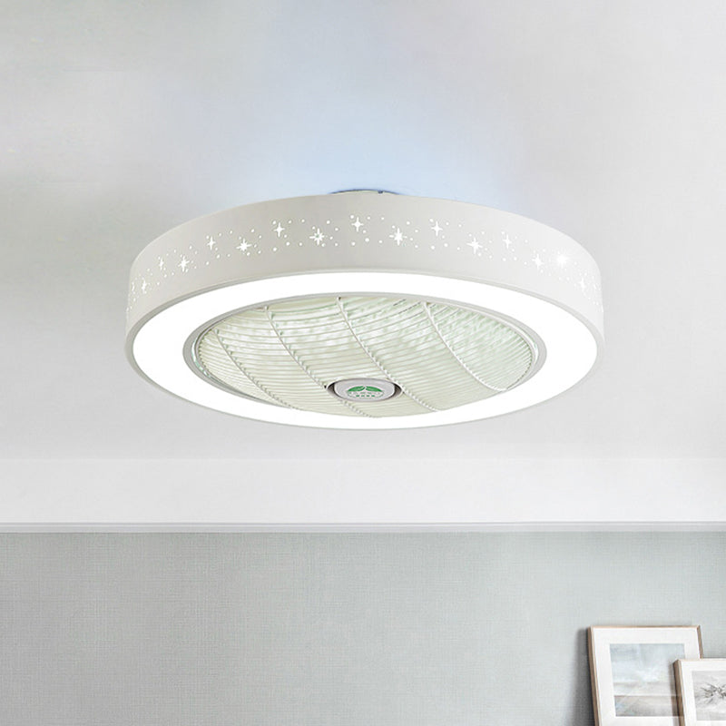 White Ring Ceiling Fan Light Simplicity Acrylic LED Bedroom Semi Flush Mount Lighting Fixture, 21.5