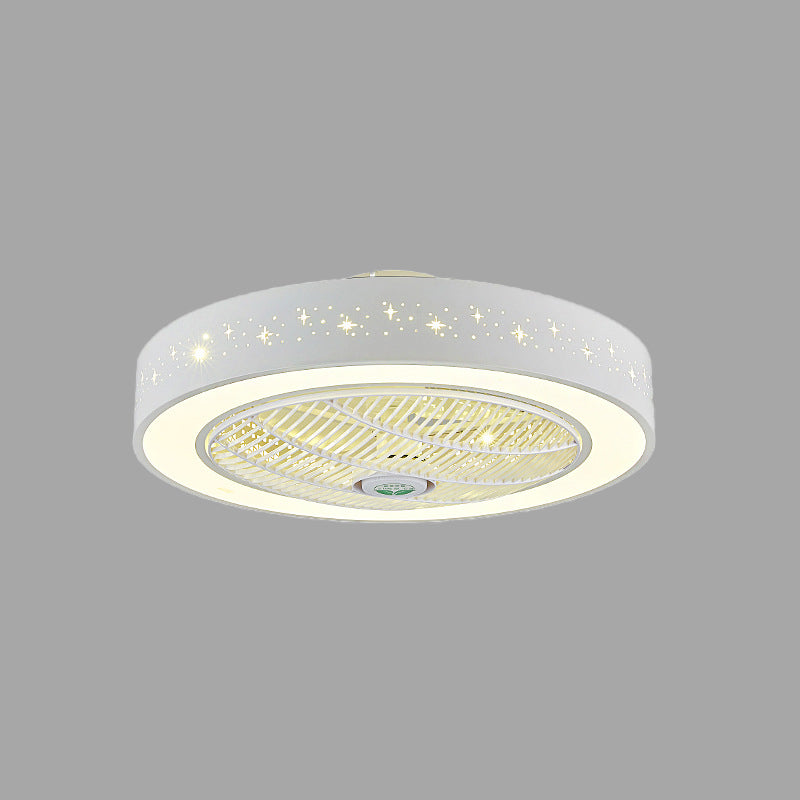 White Ring Ceiling Fan Light Simplicity Acrylic LED Bedroom Semi Flush Mount Lighting Fixture, 21.5