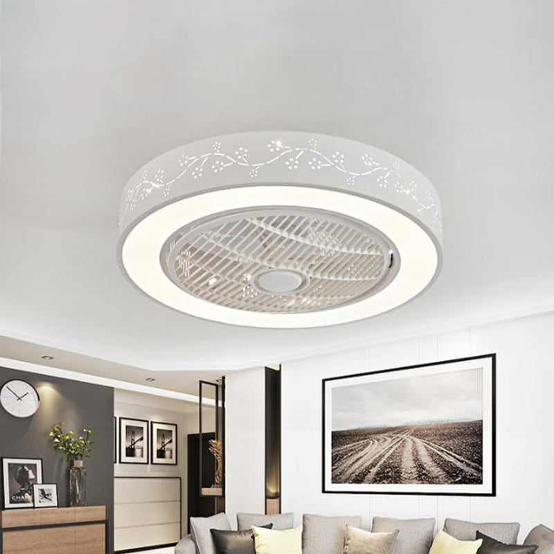 Acrylic White Hanging Fan Lamp Round LED 21.5