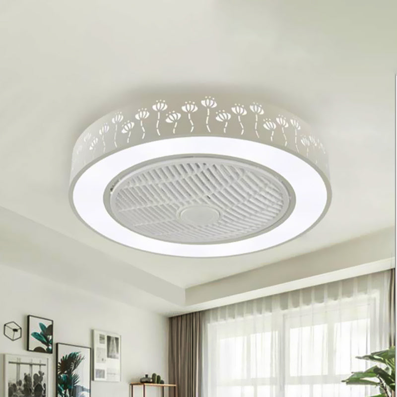 Acrylic White Hanging Fan Lamp Round LED 21.5