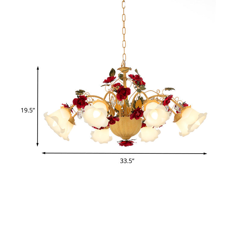 8/9 Heads Chandelier Pendant Light Korean Garden Blossom Metal LED Suspension Lamp in Ginger for Living Room Clearhalo 'Ceiling Lights' 'Chandeliers' Lighting' options 465587