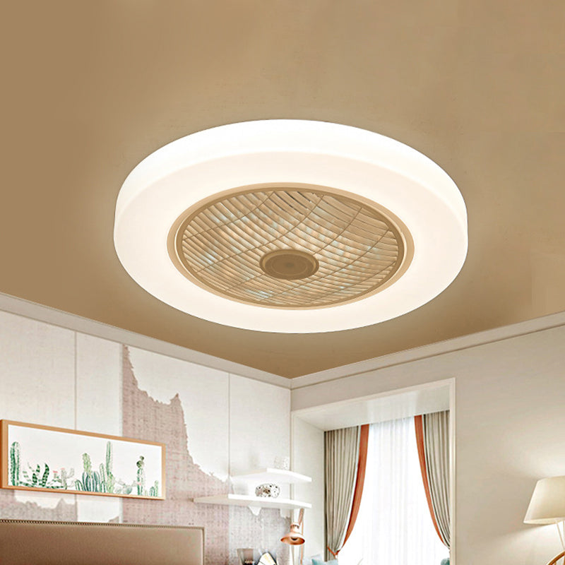 Contemporary Circle Pendant Fan Lighting LED Acrylic Semi Flush Ceiling Light Fixture in White with 3 Blades, 23