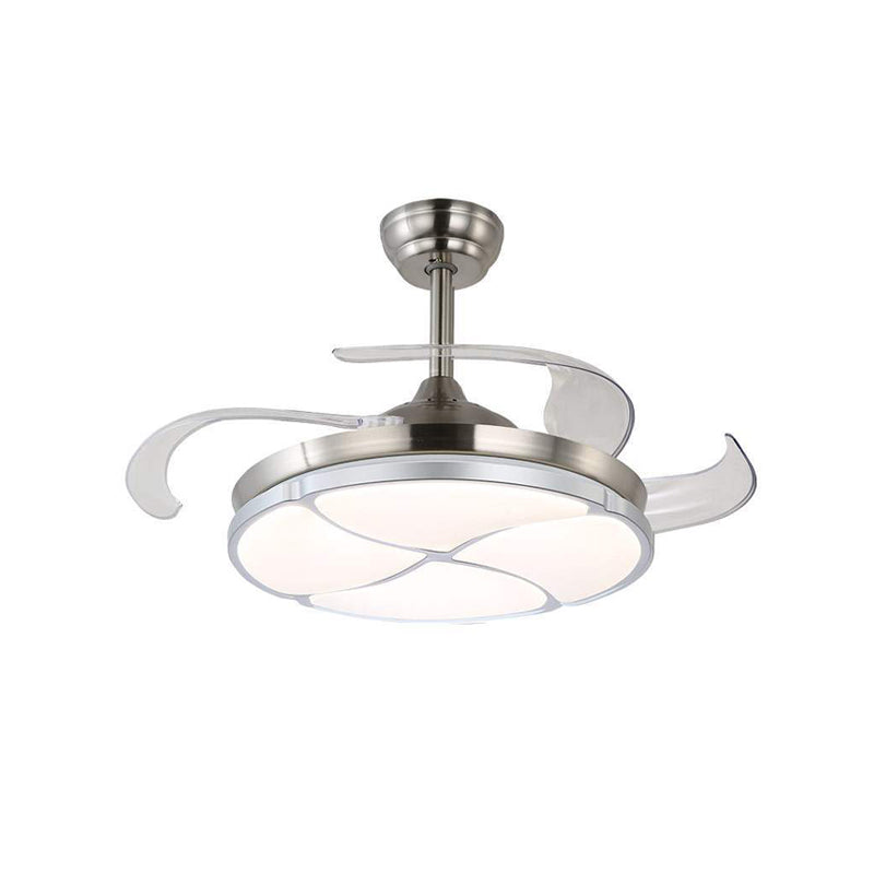 Clover Metal Semi Flush Mount Simplicity LED Living Room Ceiling Fan Lighting in Silver with 4 Clear Blades, 36