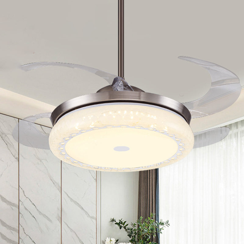 Silver LED Ceiling Fan Lamp Modernism Acrylic Circular Semi Flush Mount with 4 Clear Blades for Living Room, 36