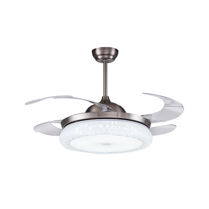 Silver LED Ceiling Fan Lamp Modernism Acrylic Circular Semi Flush Mount with 4 Clear Blades for Living Room, 36