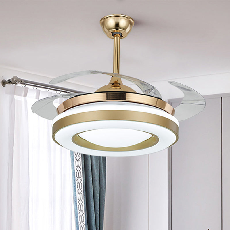 Gold Circular Hanging Fan Lighting Contemporary Acrylic 42