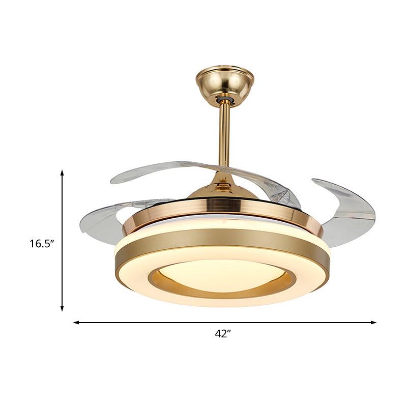 Gold Circular Hanging Fan Lighting Contemporary Acrylic 42