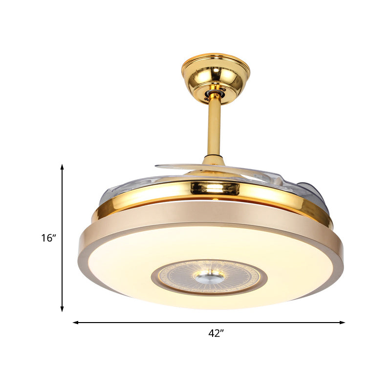 Circle Bedroom Semi Flush Mount Minimalist Metal LED Gold Hanging Fan Lighting with 4 Clear Blades, 36