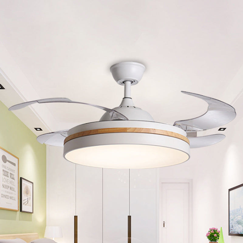 Simplicity Round Fan Lamp LED Metal Semi Flush Ceiling Light in White with 3 Clear Blades, 36