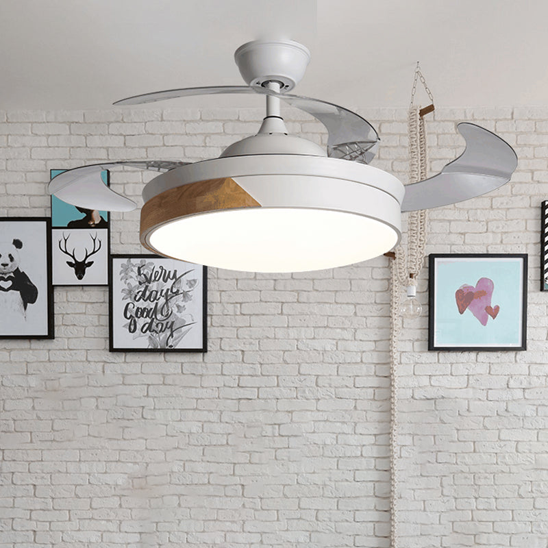 Simplicity Round Fan Lamp LED Metal Semi Flush Ceiling Light in White with 3 Clear Blades, 36