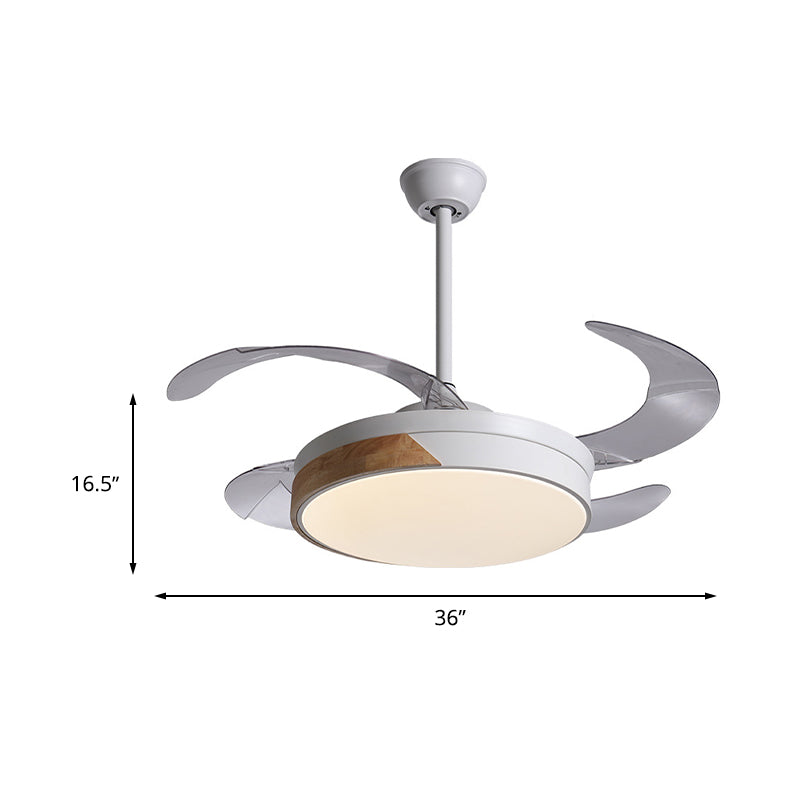 Simplicity Round Fan Lamp LED Metal Semi Flush Ceiling Light in White with 3 Clear Blades, 36