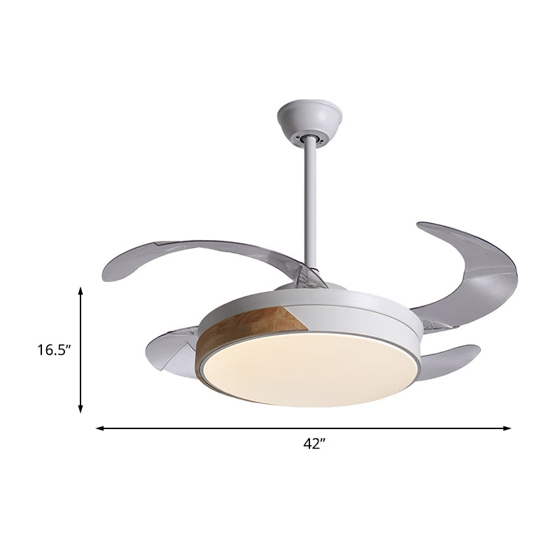 Simplicity Round Fan Lamp LED Metal Semi Flush Ceiling Light in White with 3 Clear Blades, 36