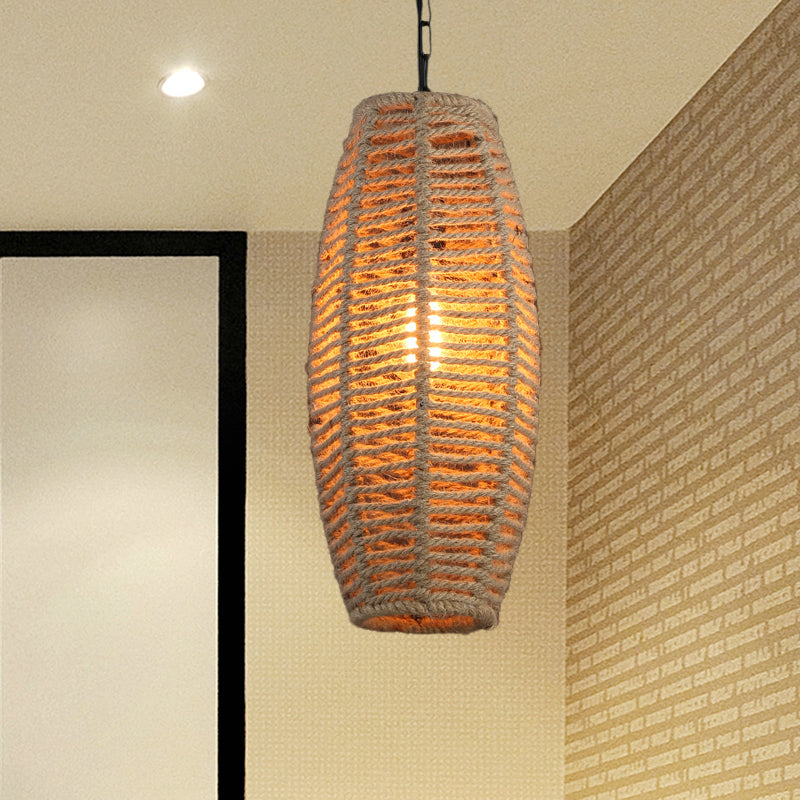 1-Light Hanging Lighting Countryside Fish-Basket Shape Rope Pendant Lamp Fixture in Beige Clearhalo 'Ceiling Lights' 'Industrial Pendants' 'Industrial' 'Middle Century Pendants' 'Pendant Lights' 'Pendants' 'Tiffany' Lighting' 466146