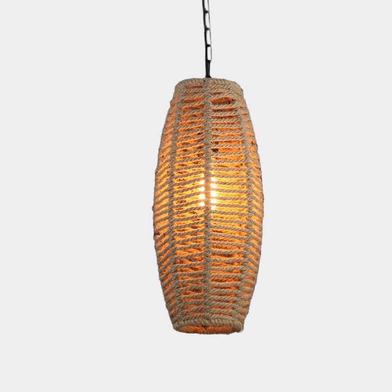 1-Light Hanging Lighting Countryside Fish-Basket Shape Rope Pendant Lamp Fixture in Beige Clearhalo 'Ceiling Lights' 'Industrial Pendants' 'Industrial' 'Middle Century Pendants' 'Pendant Lights' 'Pendants' 'Tiffany' Lighting' 466148