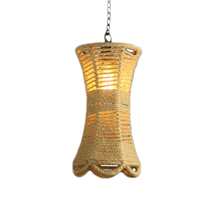 Beige Radian Pendant Lamp Vintage Rope 1 Head Restaurant Hand-Woven Hanging Light Fixture Clearhalo 'Ceiling Lights' 'Industrial Pendants' 'Industrial' 'Middle Century Pendants' 'Pendant Lights' 'Pendants' 'Tiffany' Lighting' 466152