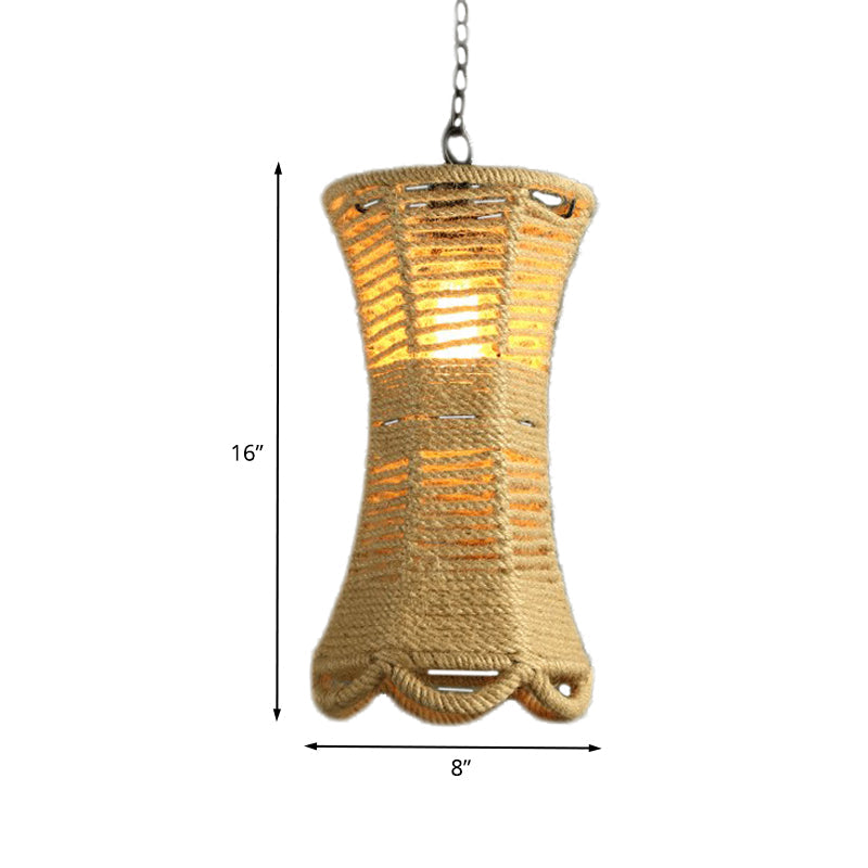 Beige Radian Pendant Lamp Vintage Rope 1 Head Restaurant Hand-Woven Hanging Light Fixture Clearhalo 'Ceiling Lights' 'Industrial Pendants' 'Industrial' 'Middle Century Pendants' 'Pendant Lights' 'Pendants' 'Tiffany' Lighting' 466154