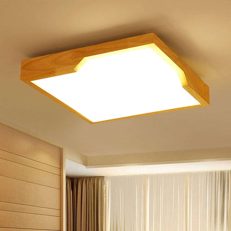 Wooden Square LED Ceiling Lamp Modern Single Light Flush Mount Lighting Fixture, 16