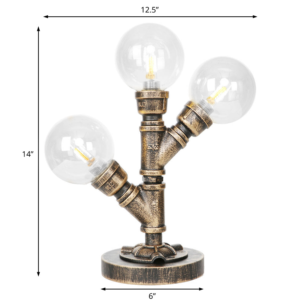 Clear/Amber Glass Antique Bronze Desk Light Globe 2/3-Light Industrial Task Lighting with Base Clearhalo 'Lamps' 'Table Lamps' Lighting' 467598