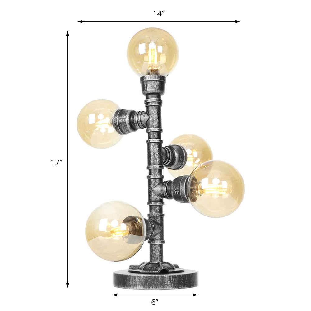 Antique Silver Globe Shade Desk Light Industrial Clear/Amber Glass 3/5-Light Living Room Task Lamp Clearhalo 'Lamps' 'Table Lamps' Lighting' 467784