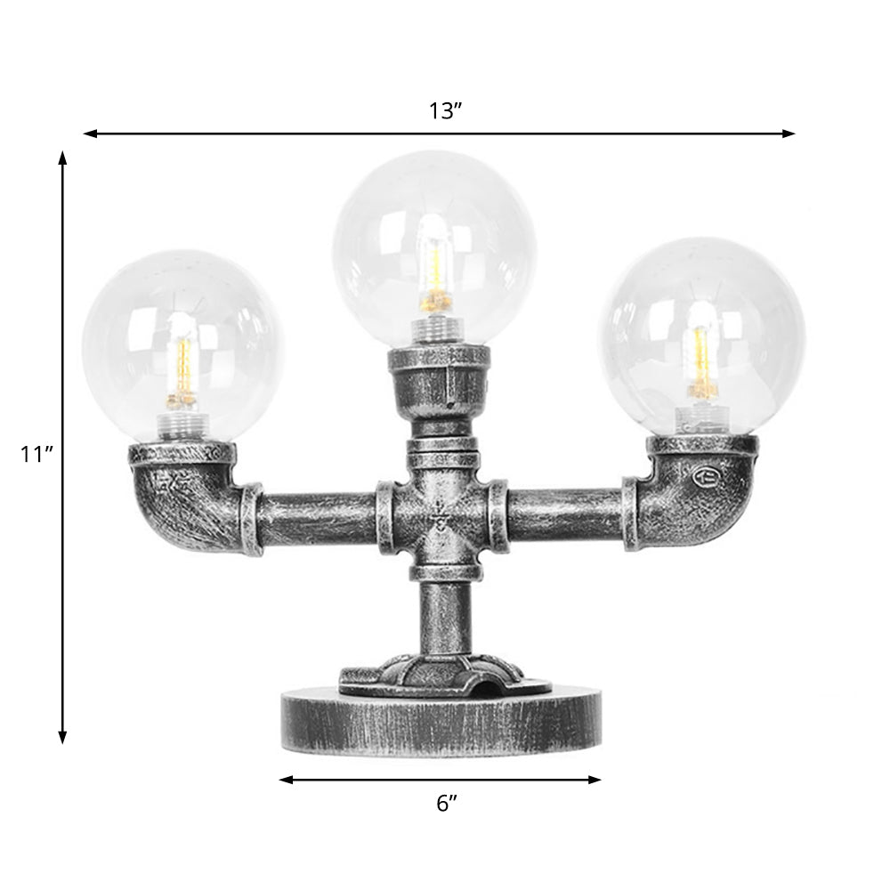 Antique Silver Globe Shade Desk Light Industrial Clear/Amber Glass 3/5-Light Living Room Task Lamp Clearhalo 'Lamps' 'Table Lamps' Lighting' 467790