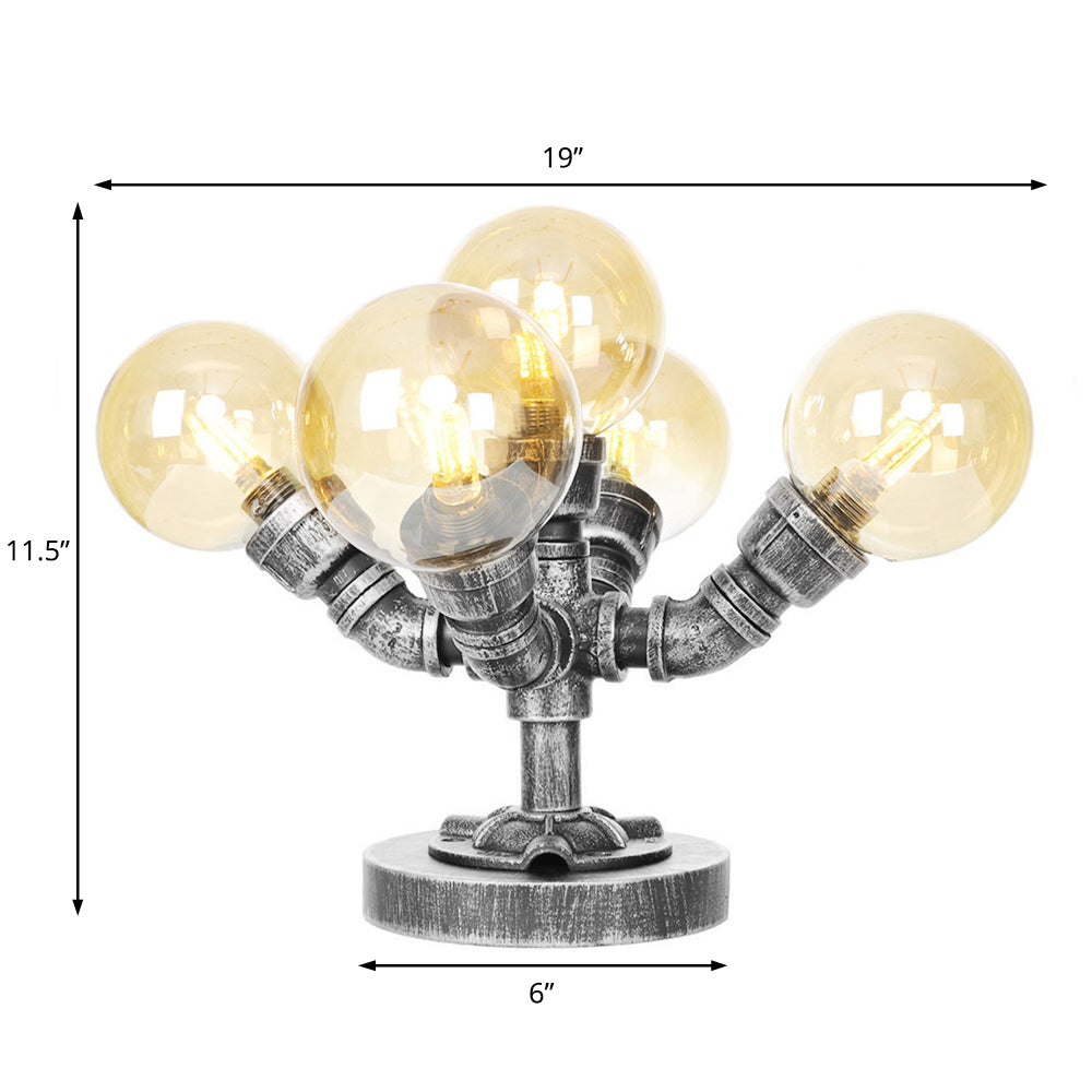 Clear/Amber Glass Globe Shade Task Lighting Industrial 4/5-Light Study Room Desk Lamp in Antique Silver Clearhalo 'Lamps' 'Table Lamps' Lighting' 467870