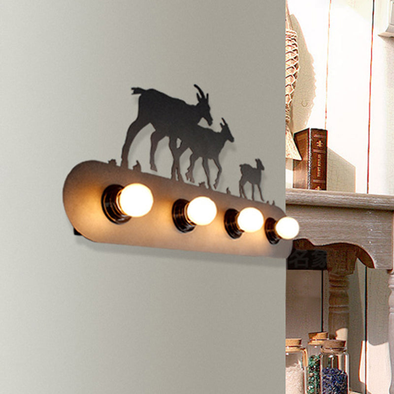 Lodge Open Bulb Wall Light with Elk/Horse/Sheep/Mountain/Windmill/Tree Design 4 Bulbs Metallic Wall Sconce in Black for Indoor Clearhalo 'Wall Lamps & Sconces' 'Wall Lights' Lighting' 467984