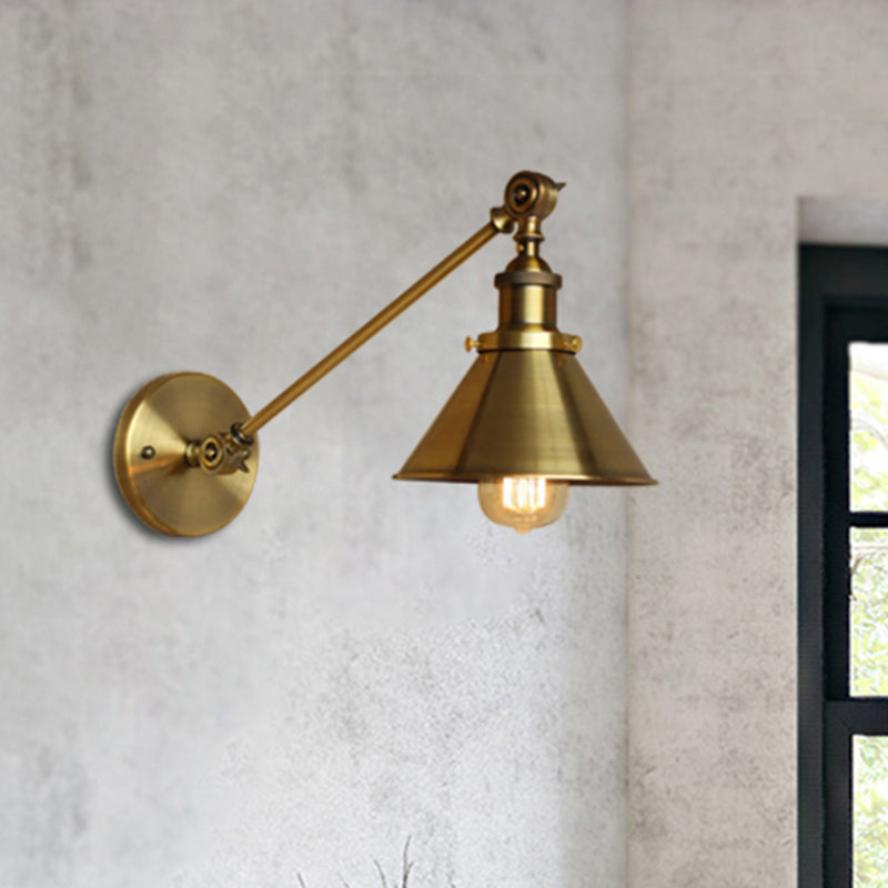 Brass/Bronze 1 Bulb Wall Lamp Vintage Style Metal Tapered Sconce Lighting for Bedroom Bedside Clearhalo 'Art deco wall lights' 'Cast Iron' 'Glass' 'Industrial wall lights' 'Industrial' 'Middle century wall lights' 'Modern' 'Rustic wall lights' 'Tiffany' 'Traditional wall lights' 'Wall Lamps & Sconces' 'Wall Lights' Lighting' 468061