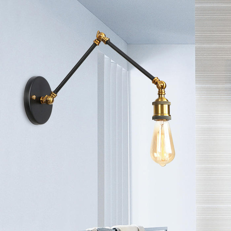 1 Light Swing Arm Sconce Light Industrial Black/Brass Metal Wall Lighting Fixture for Bathroom Clearhalo 'Art deco wall lights' 'Cast Iron' 'Glass' 'Industrial wall lights' 'Industrial' 'Middle century wall lights' 'Modern' 'Rustic wall lights' 'Tiffany' 'Traditional wall lights' 'Wall Lamps & Sconces' 'Wall Lights' Lighting' 468167