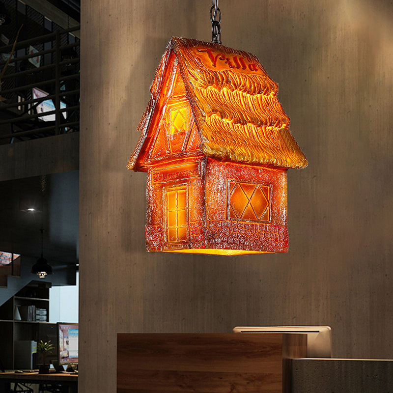 1 Light Hanging Ceiling Light with House Shade Resin Vintage Dining Room Pendant Lighting in Brown/Pink Rust B Clearhalo 'Ceiling Lights' 'Industrial Pendants' 'Industrial' 'Middle Century Pendants' 'Pendant Lights' 'Pendants' 'Tiffany' Lighting' 468191