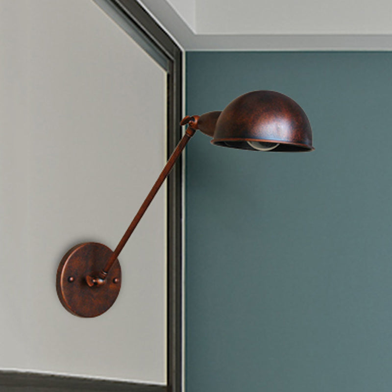 Rust 1 Light Wall Sconce Farmhouse Style Wrought Iron Adjustable Domed Wall Lamp for Bedside Clearhalo 'Art deco wall lights' 'Cast Iron' 'Glass' 'Industrial wall lights' 'Industrial' 'Middle century wall lights' 'Modern' 'Rustic wall lights' 'Tiffany' 'Traditional wall lights' 'Wall Lamps & Sconces' 'Wall Lights' Lighting' 468292