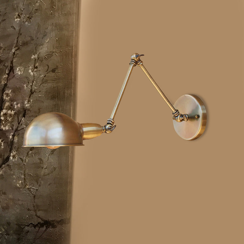 Retro Dome Wall Sconce 1 Bulb Metal Wall Lighting with Swing Arm in Brass/Chrome for Bathroom Clearhalo 'Art deco wall lights' 'Cast Iron' 'Glass' 'Industrial wall lights' 'Industrial' 'Middle century wall lights' 'Modern' 'Rustic wall lights' 'Tiffany' 'Traditional wall lights' 'Wall Lamps & Sconces' 'Wall Lights' Lighting' 468323